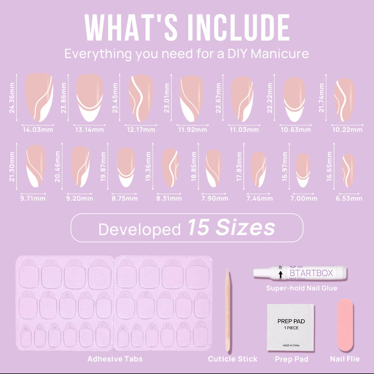 White Swirl Almond- Press Ons Nails