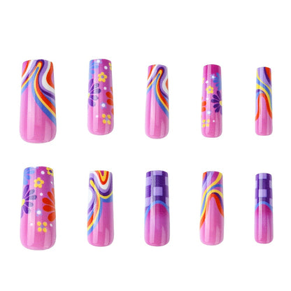 Summer Groovy Press-On Nails - 24pcs
