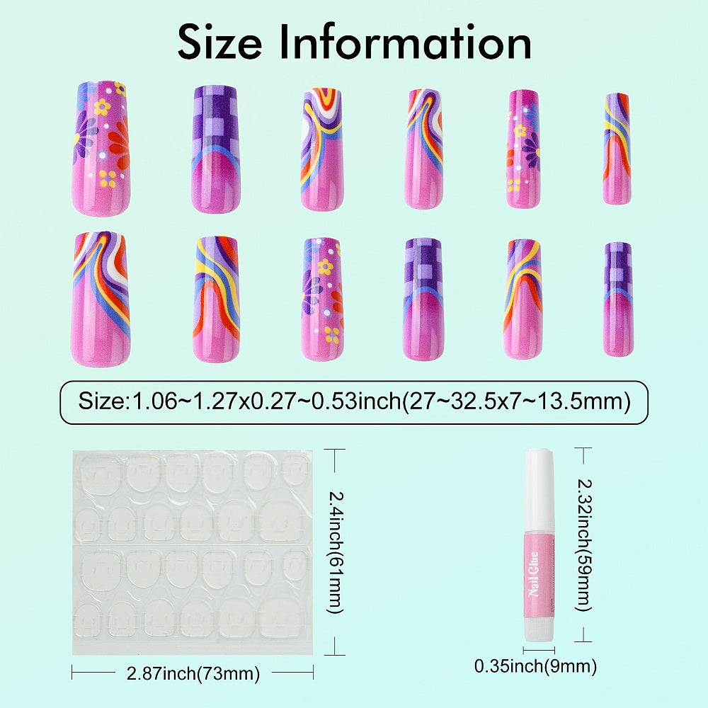 Summer Groovy Press-On Nails - 24pcs