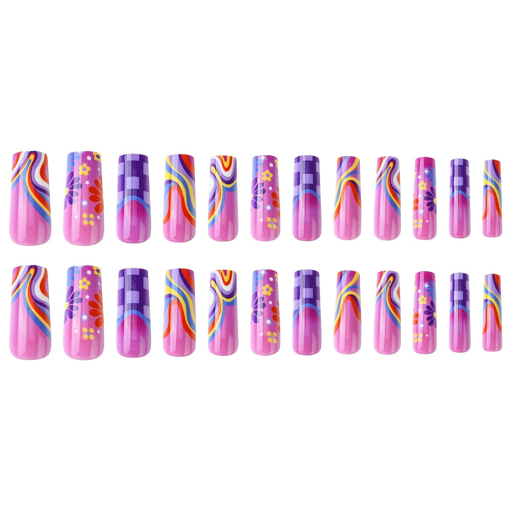 Summer Groovy Press-On Nails - 24pcs