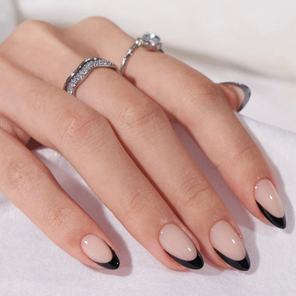 Black French Almond Nails- Press On Nails