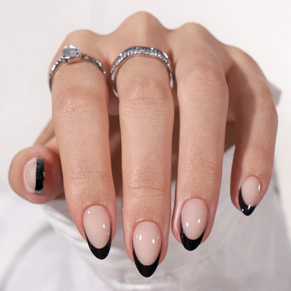 Black French Almond Nails- Press On Nails
