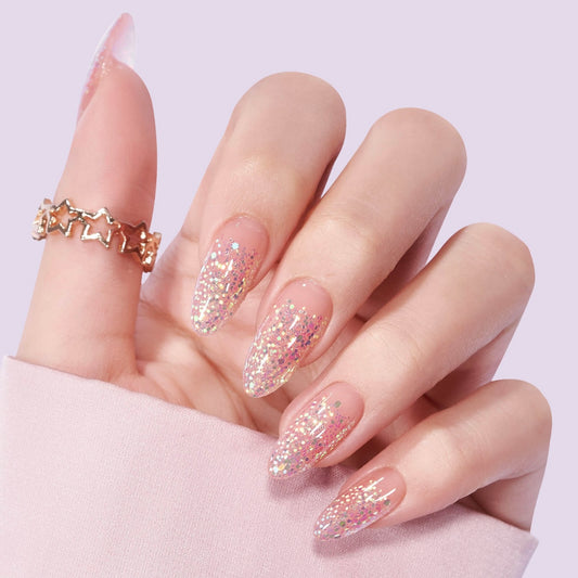 Pink Sparkle Almond Nails- Press On Nails