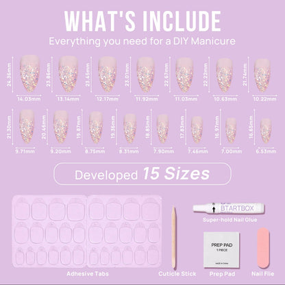 Pink Sparkle Almond Nails- Press On Nails