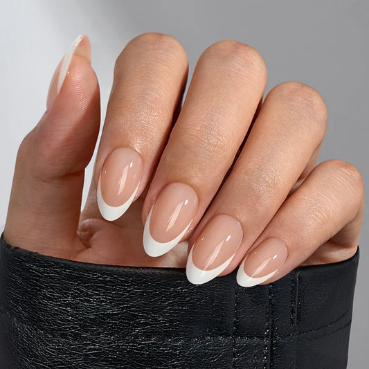 White French Almond Nails- Press On Nails