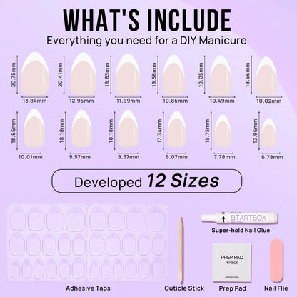 White French Almond Nails- Press On Nails