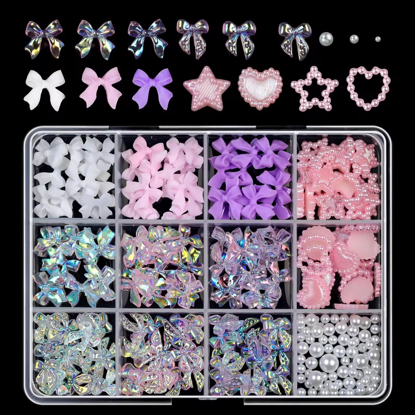 12 Grid 3D Bow Charm Mix